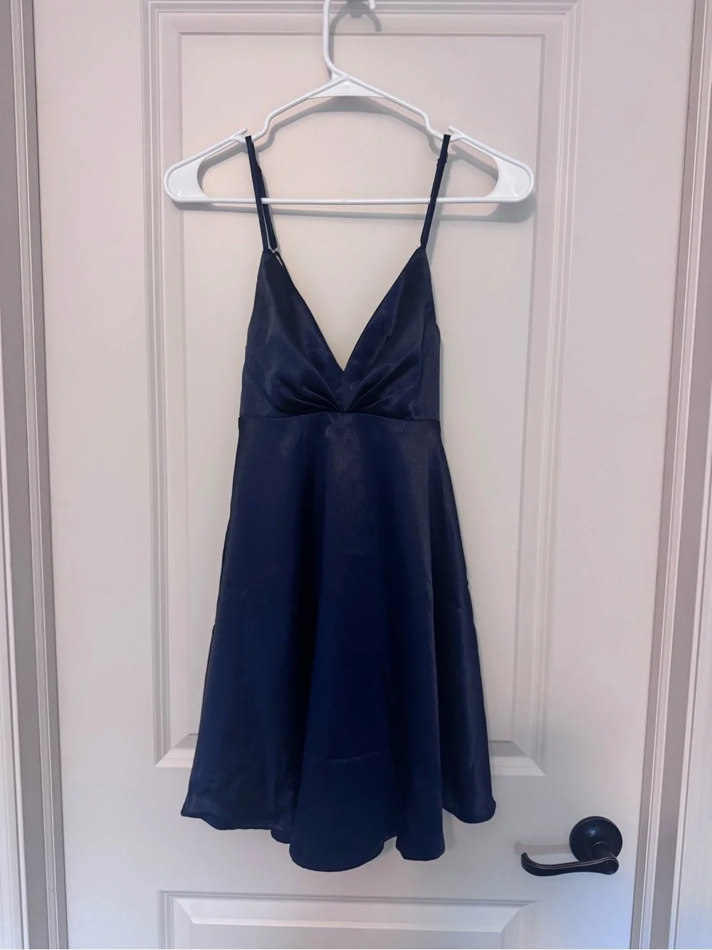 Lulu's Navy Satin V-Neck Mini Dress